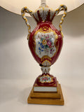 Pair of French Porcelain Red and Gilt Vases (Now Lamps)