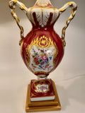 Pair of French Porcelain Red and Gilt Vases (Now Lamps)