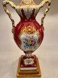 Pair of French Porcelain Red and Gilt Vases (Now Lamps)