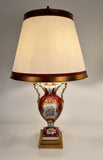 Pair of French Porcelain Red and Gilt Vases (Now Lamps)
