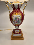 Pair of French Porcelain Red and Gilt Vases (Now Lamps)