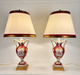 Pair of French Porcelain Red and Gilt Vases (Now Lamps)