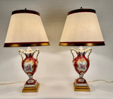 Pair of French Porcelain Red and Gilt Vases (Now Lamps)