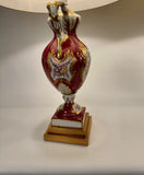 Pair of French Porcelain Red and Gilt Vases (Now Lamps)