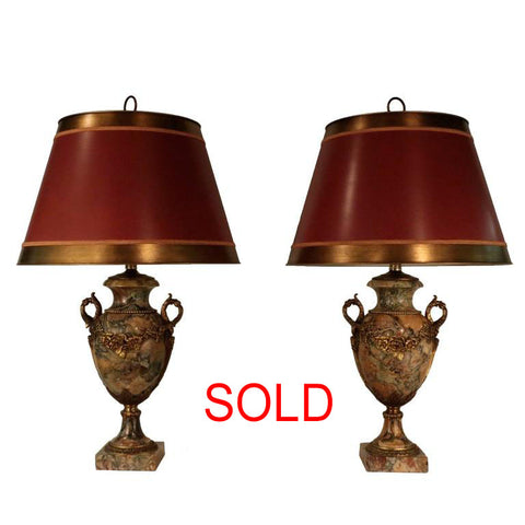 Pair of Louis XVI Style Bronze and Marble Lamps