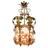 Louis XV Provincial Style Polychrome Tôle and Glass Hanging Lantern
