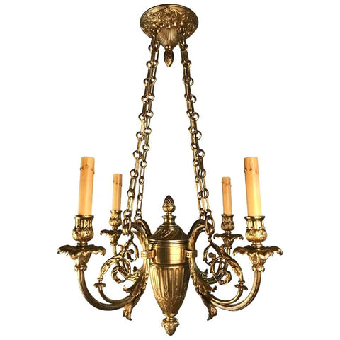 Belle Époque Louis XV Style Bronze Four-Light Chandelier