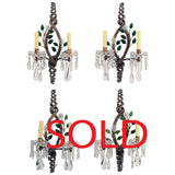 Set of Four 1950s Italian Floral and Beaded Two-Light Wall Sconces