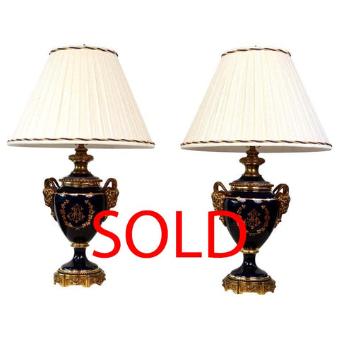 Pair of Belle Epoque Cobalt Blue and Bronze Mounted Table Lamps