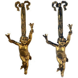 Pair of Louis XV Style Two-Light Wall Sconces Modelled as Children