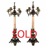 Pair of Neo-Renaissance Bronze and Marble Five Arm Candelabra