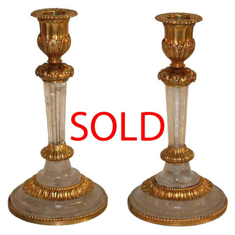 Pair of Rock Crystal and Gilt Bronze Candlesticks