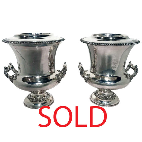 Pair of Antique Sheffield Silver Plate Wine Coolers