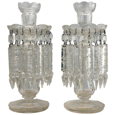 Pair of Cut Lead Crystal Candlestick / Table Lustres