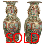 Large Pair of Antique Canton Baluster Vases
