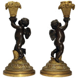 Pair of French Louis XV Style Candlesticks, Modelled as Cherubs with Baskets