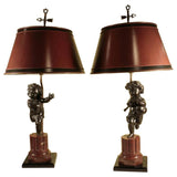 Pair of Bronze Putti Lamps