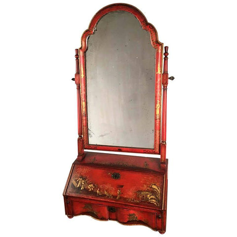 George I Red Japanned and Gilt Toilet Mirror