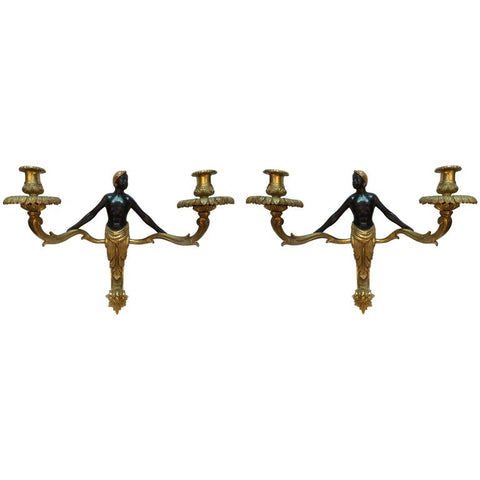 Pair of Antique French Empire Style Two-Light Wall Sconces