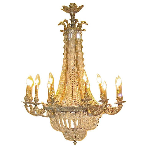 Louis XVI Style Bronze and Crystal Chandelier