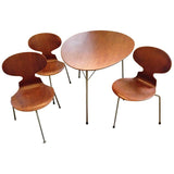 Arne Jacobsen Design Three-Legged Egg Table with Three Ant Chairs All in Teak