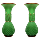 Pair of French Baccarat Chrysoprase 'Uranium' Green Opaline Art Glass Vases