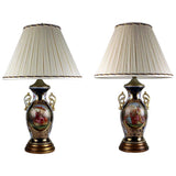 Pair of Antique German Porcelain Chinoiserie Baluster Vases, Fitted as Lamps