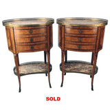 Pair of Louis XV Style Inlaid Side Cabinets with Breche Violette Marble Tops