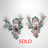 Large Pair of German Rococco Style  Porcelain Two-Light Sconces