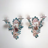 Large Pair of German Rococco Style  Porcelain Two-Light Sconces
