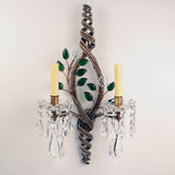 Set of Four 1950s Italian Floral and Beaded Two-Light Wall Sconces
