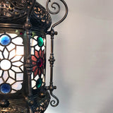 19th Century "Orientalist" Gasolier Lantern with Stained Glass Panels