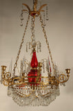 French Neoclassical Style Gilt Bronze and Ruby Glass Chandelier