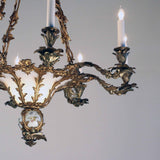 French Louis XV Style Rococo Bronze and Glass Eight-Light Chandelier