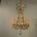 Antique French Louis XV style Eight-Light Gilt Bronze and Crystal Chandelier