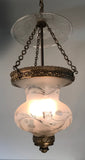 Bronze Mounted, Frosted  and Hand Cut Bell Jar Lantern