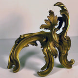 Pair of Antique French Louis XV Style Rococo Gilt Bronze Chenets