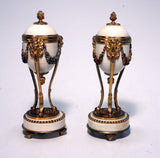 Pair of Antique French Louis XVI Style Gilt Bronze-Mounted Marble Cassolettes