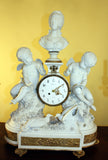 Fine and Large Sèvres Bisque Clock Garniture De Cheminée