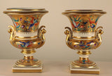 Pair of Paris Empire Style Porcelain Urns, Painted and Gilt