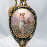 Minton Porcelain Ewer, Painted with a Child on a Blue and Gilt Ground