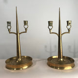 Pair of Arts & Crafts Brass Two Light Candelabras