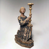 Pair of 18th C Italian Carved Limewood Candlesticks, Modelled as Kneeling Angels