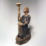 Pair of 18th C Italian Carved Limewood Candlesticks, Modelled as Kneeling Angels