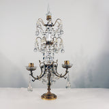 Pair of Louis XVI Style Gilt Bronze and Lead Crystal Three Light Girandoles