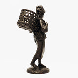Japanese Bronze Figure, a Peasant Girl with a Wicker Basket