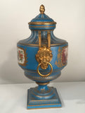 Antique Pair of French "Sevres" Bleu Celeste and Gilt Bronze Covered Urns