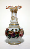 Pair of White Opaline Baluster Vases with Floral Band and Gilt