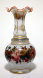 Pair of White Opaline Baluster Vases with Floral Band and Gilt