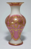 Baccarat White Opaline Glass Vase Pink Overlaid and Gilt